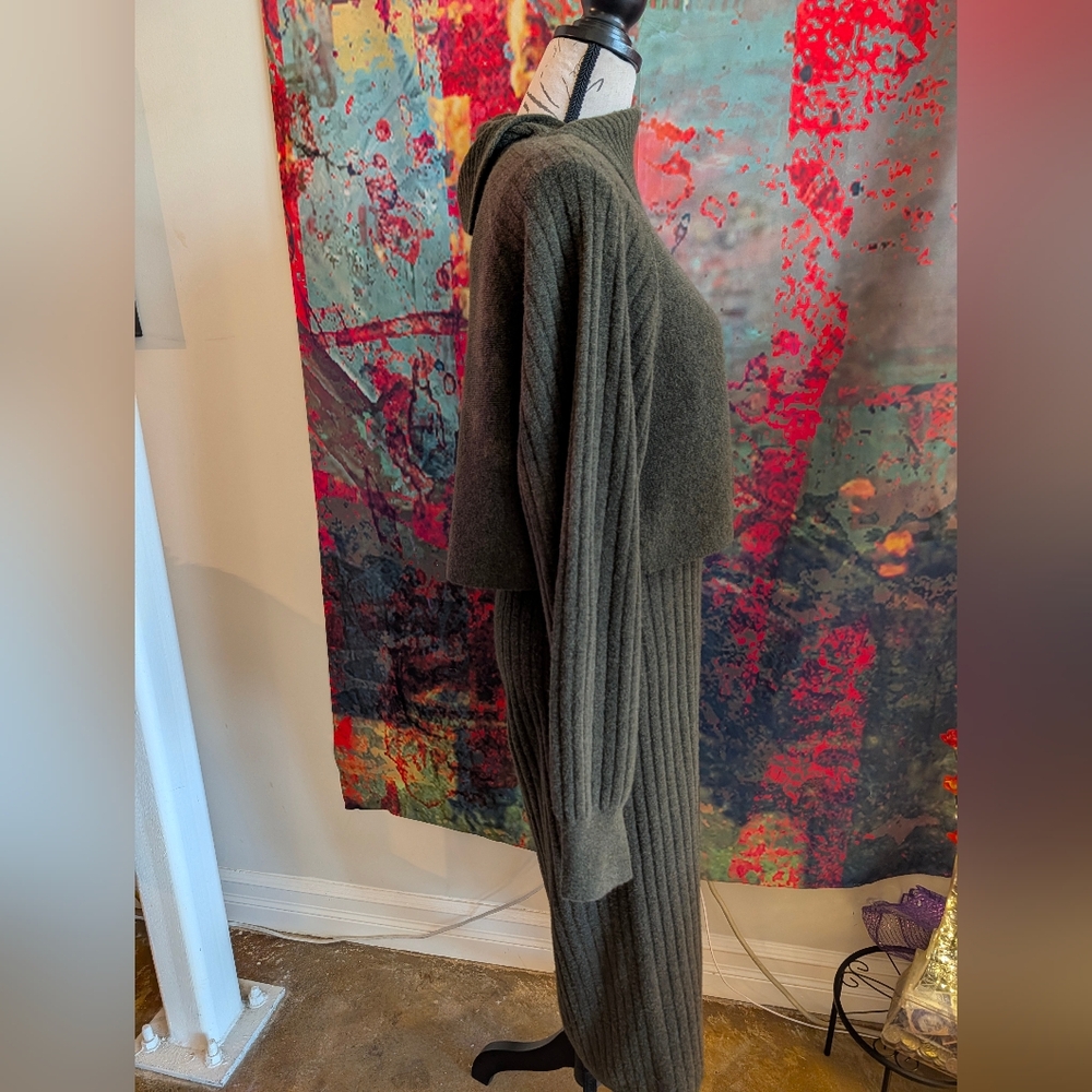 Green Allsaints Margetta 2-in-1 Ribbed Midi Dress (L) - Picture 6 of 12